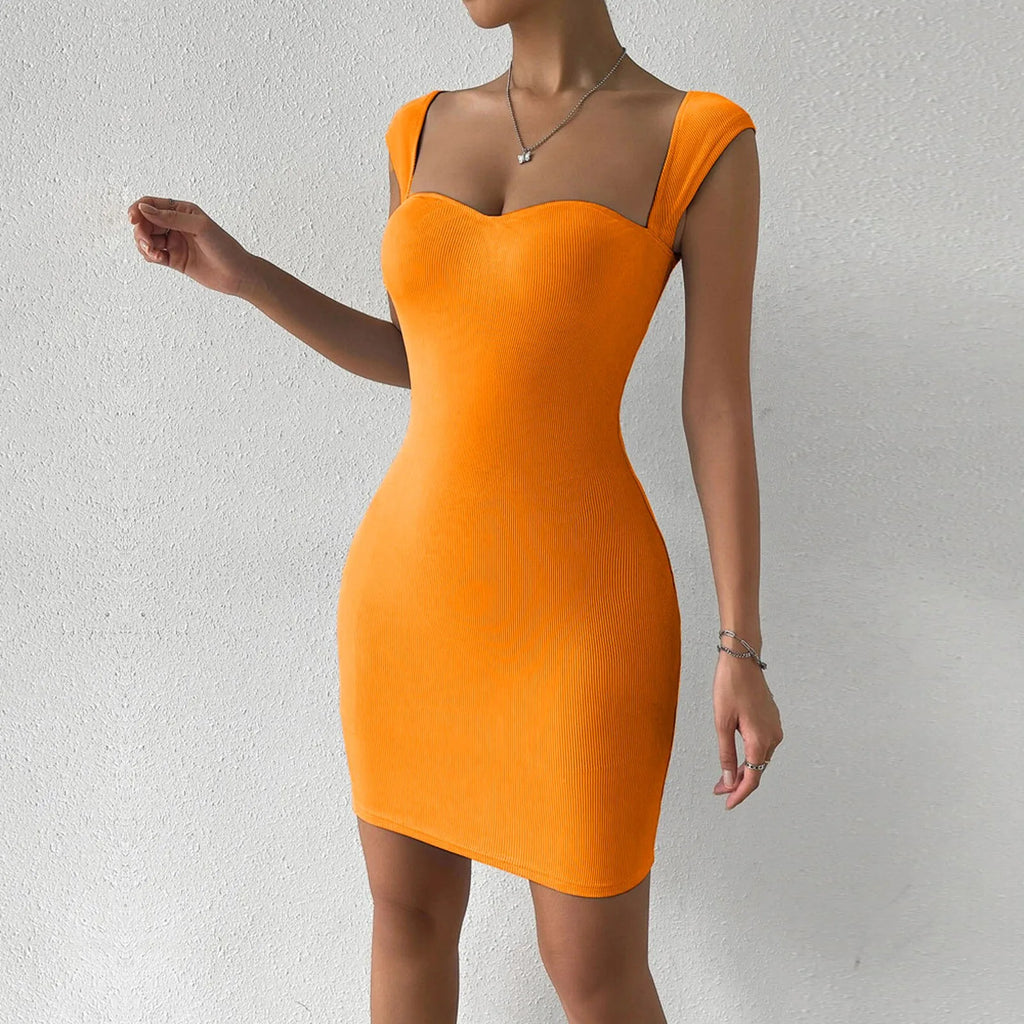 Women's Solid Color Knit Short Dresses Elegant Square Neck Bodycon Dresses For Women Elegant Club Party Sexy Dress Vestidos